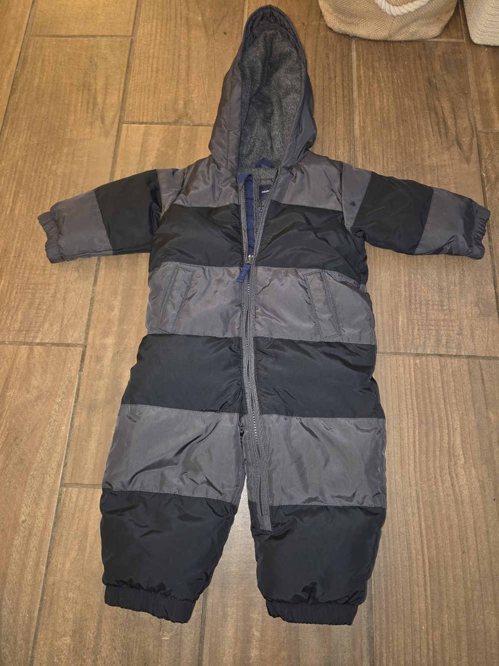 GAP Kids Hooded Puffer One-Piece Snowsuit - Black & Gray